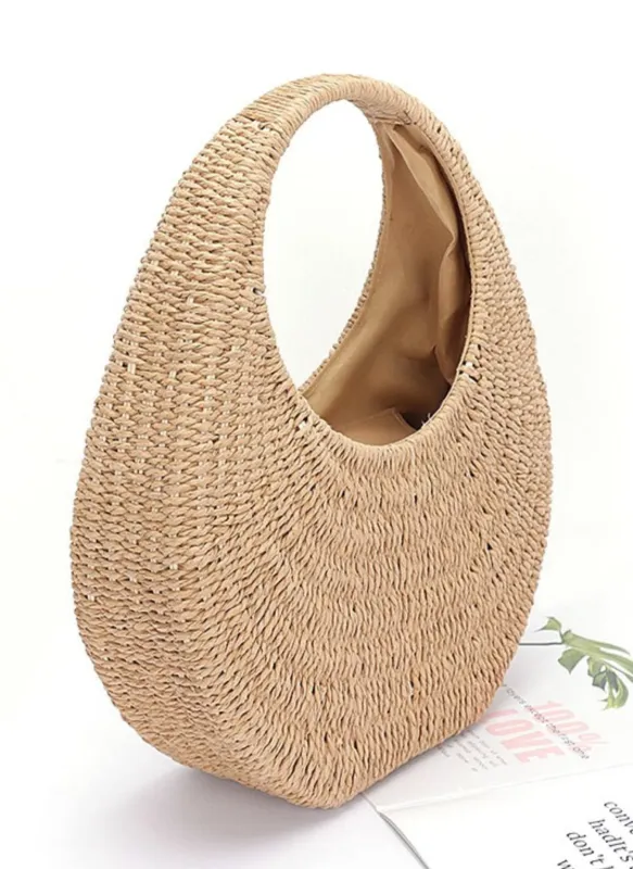 Faux Straw Wicker Moon Bag made by Rebdolls