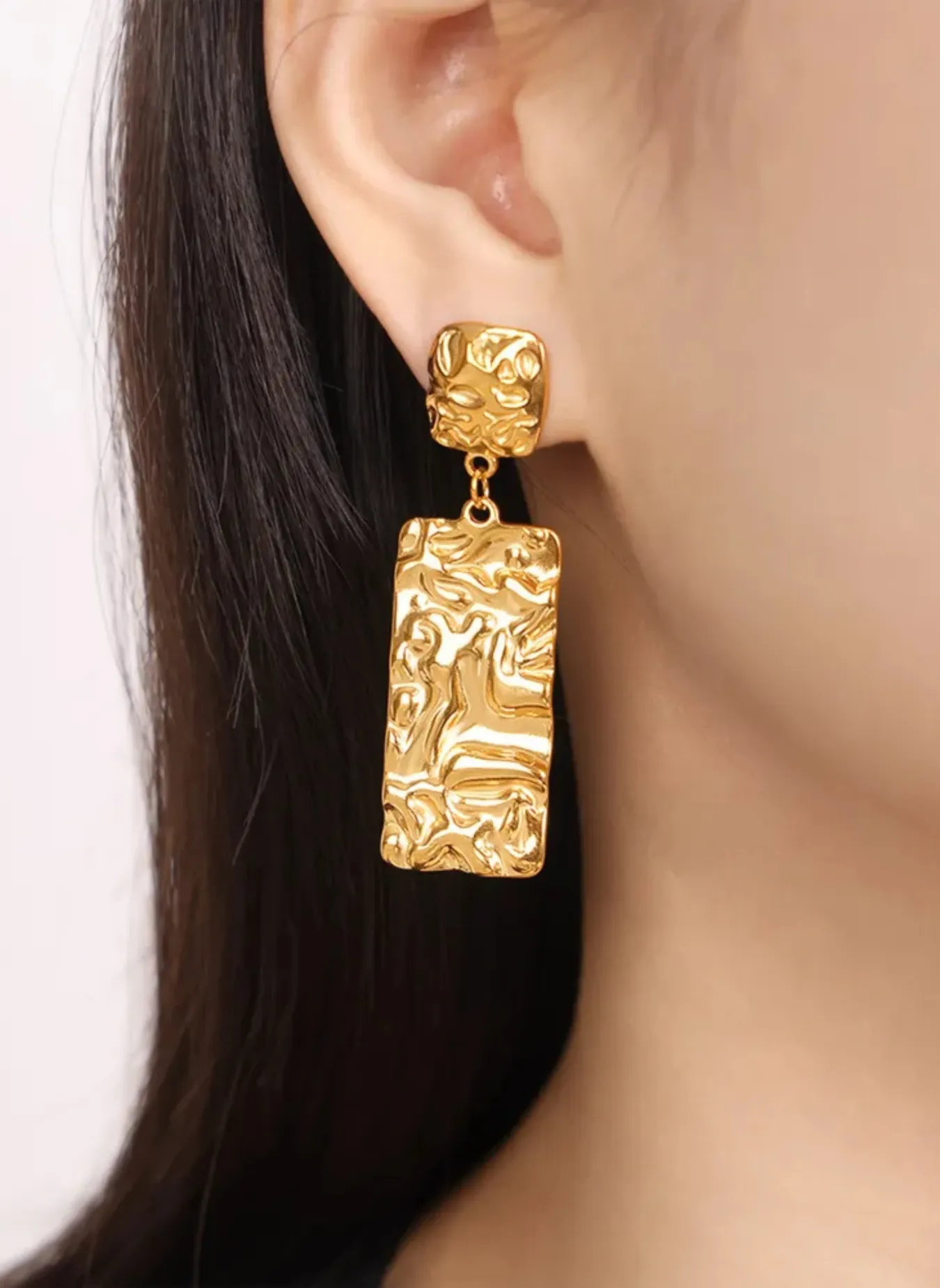 Titanium Steel Textured Geometric Earrings sold by Rebdolls product image thumbnail 2