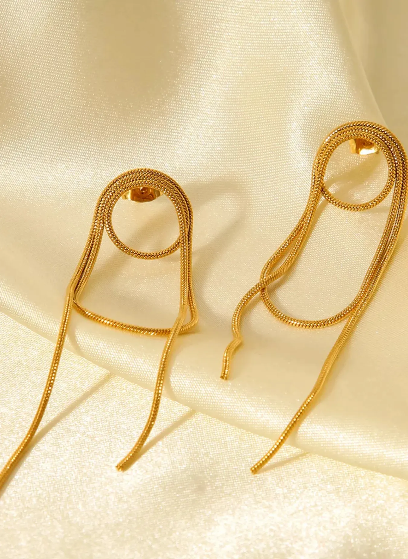 18K Gold-Plated Hoop Chain Earrings sold by Rebdolls product image thumbnail 4