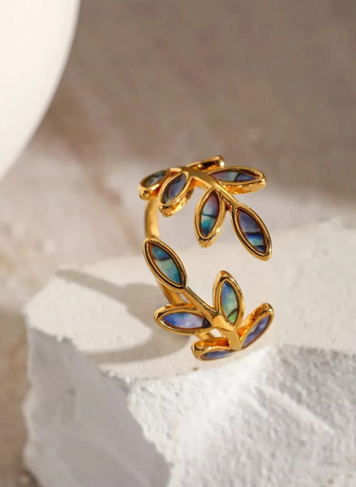 18K Gold-Plated Resin Leaf Bypass Ring sold by Rebdolls product image thumbnail 2
