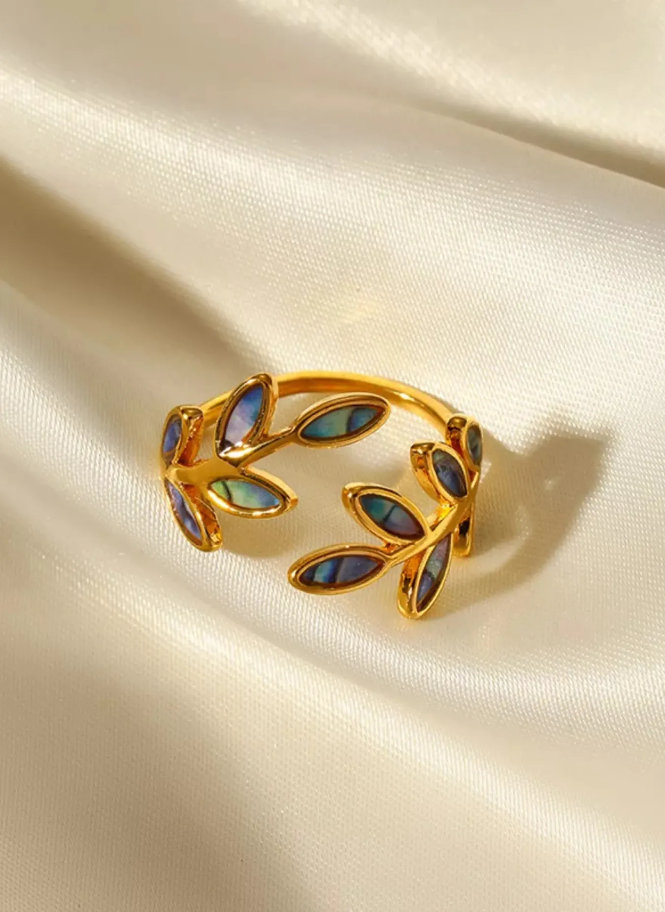 18K Gold-Plated Resin Leaf Bypass Ring sold by Rebdolls