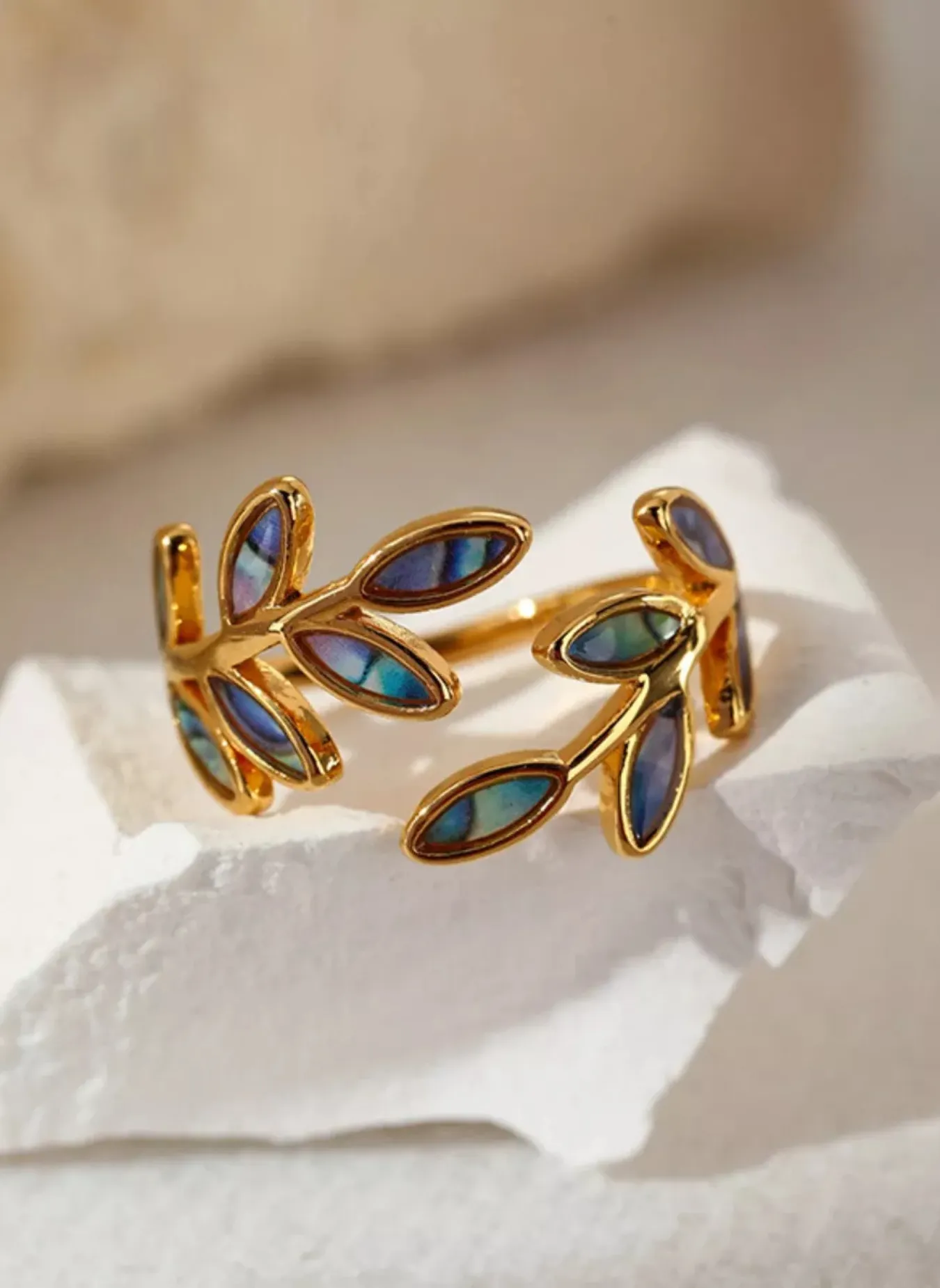 18K Gold-Plated Resin Leaf Bypass Ring sold by Rebdolls product image thumbnail 3