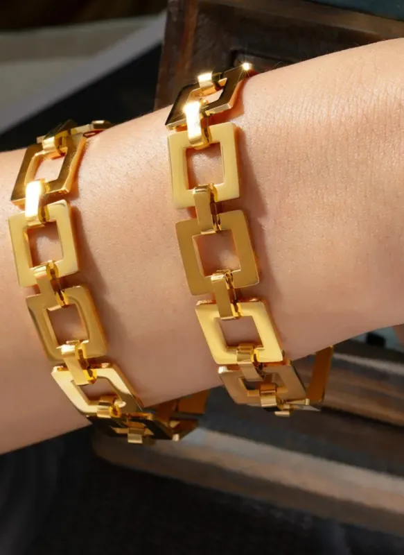 Titanium Steel Hollow Square Chain Bracelet made by Trendsi