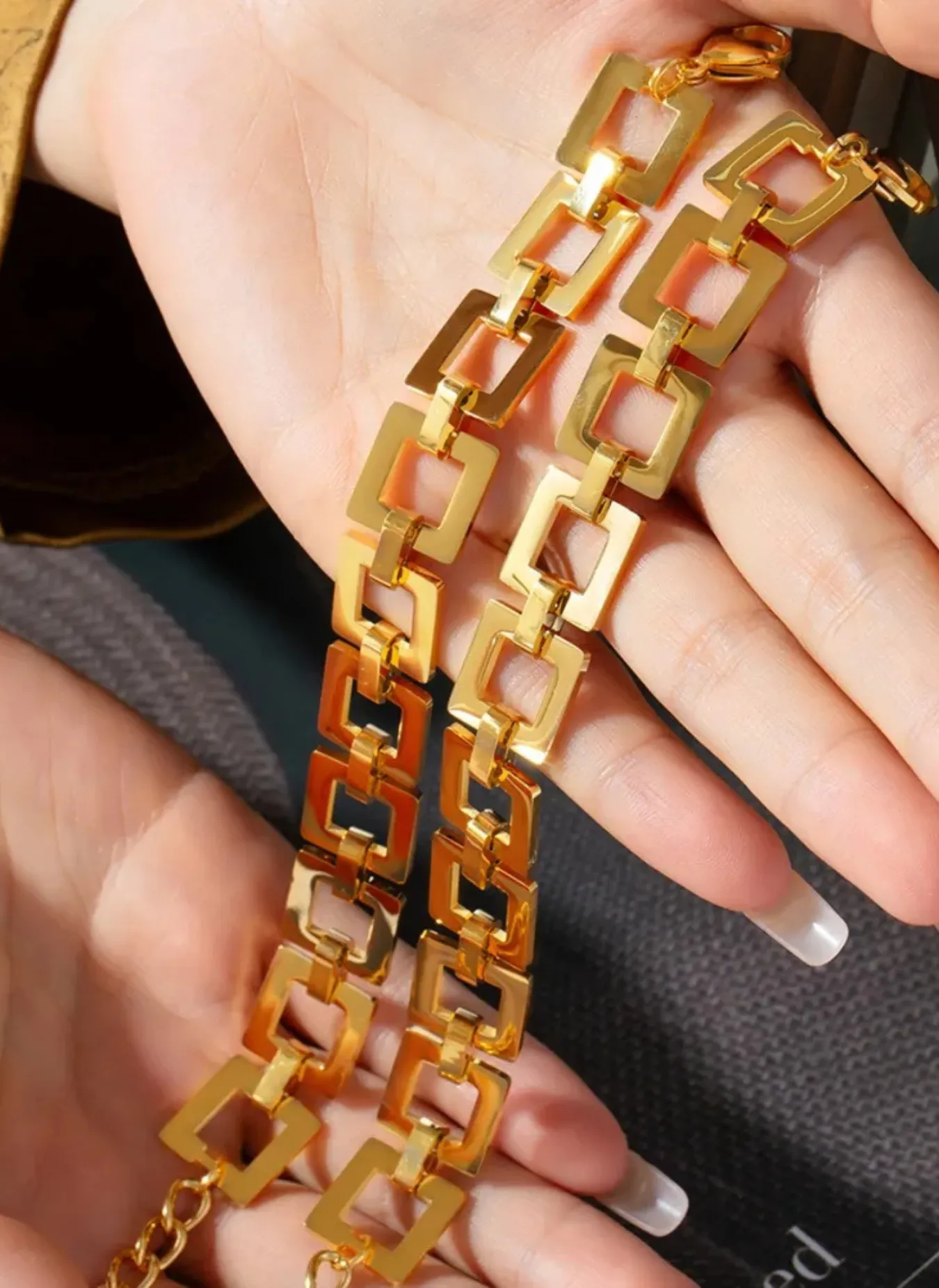 Titanium Steel Hollow Square Chain Bracelet sold by Rebdolls product image thumbnail 4