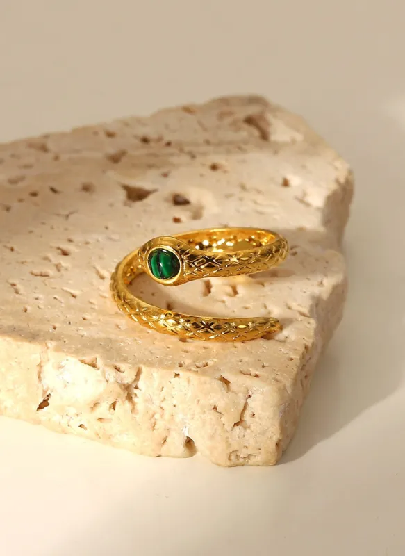 Snake Charmer Malachite Snake-Shaped Bypass Ring made by Trendsi