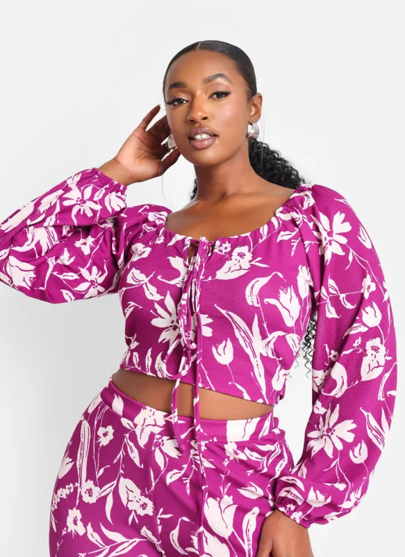 Nylah Floral Tie Front Peasant Top sold by Rebdolls