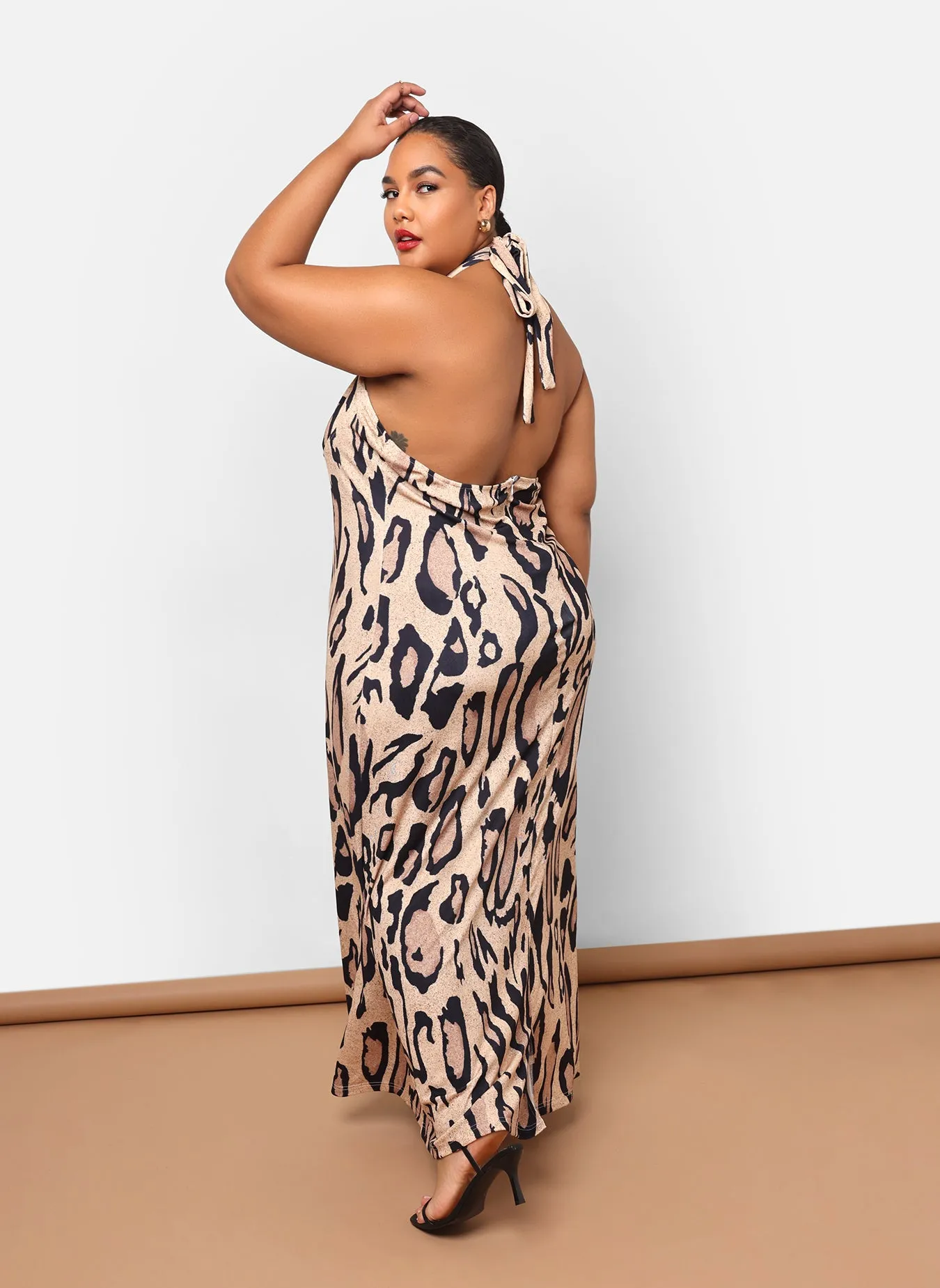 Kenya Leopard Halter Maxi Slip Dress sold by Rebdolls product image thumbnail 4