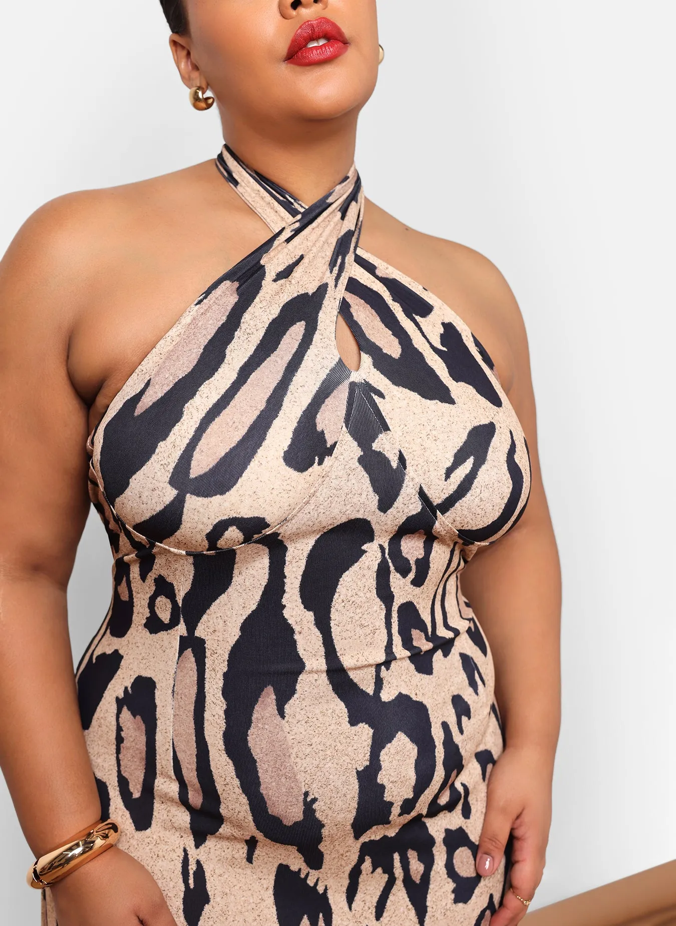 Kenya Leopard Halter Maxi Slip Dress sold by Rebdolls product image thumbnail 3