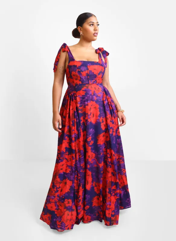 Adelina Floral Tie Strap Maxi Skater Dress sold by Rebdolls