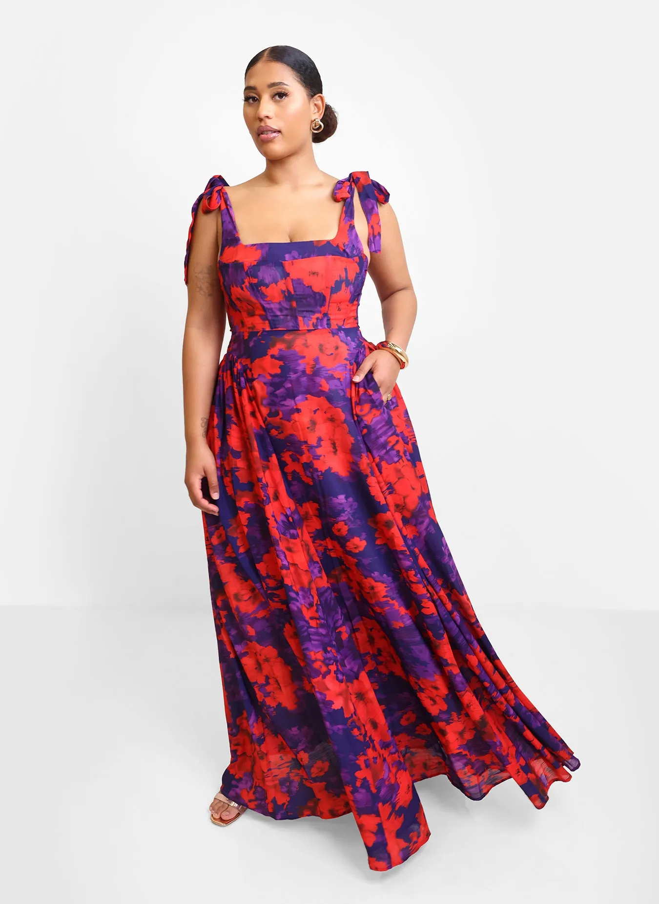 Adelina Floral Tie Strap Maxi Skater Dress sold by Rebdolls product image thumbnail 2