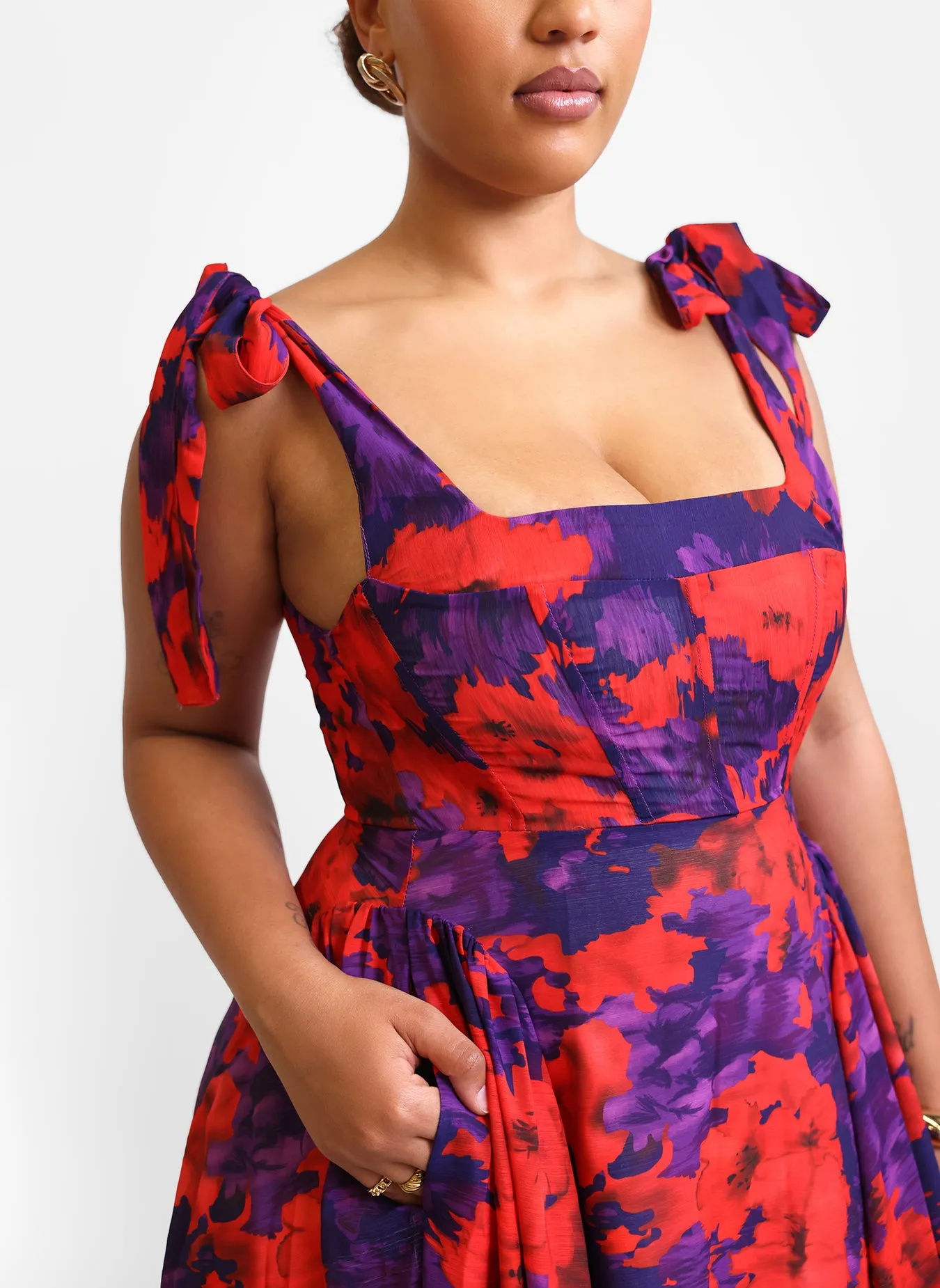 Adelina Floral Tie Strap Maxi Skater Dress sold by Rebdolls product image thumbnail 3