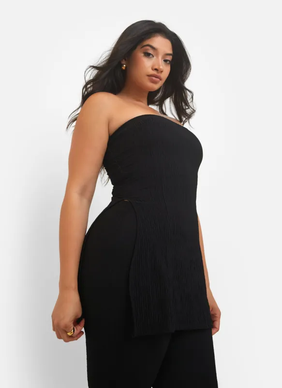 Mika Textured Strapless Split Side Top - Black sold by Rebdolls