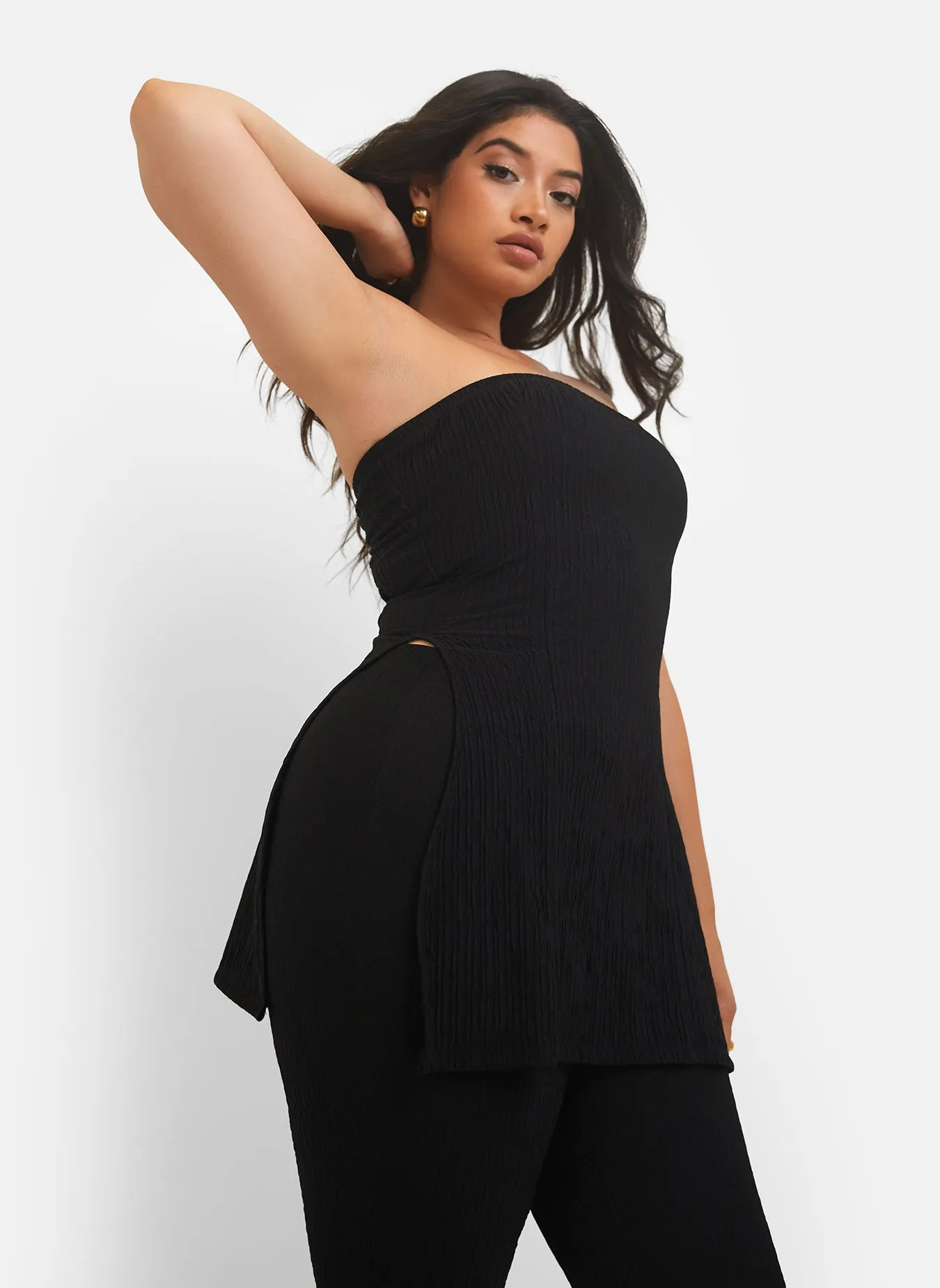 Mika Textured Strapless Split Side Top - Black sold by Rebdolls product image thumbnail 3