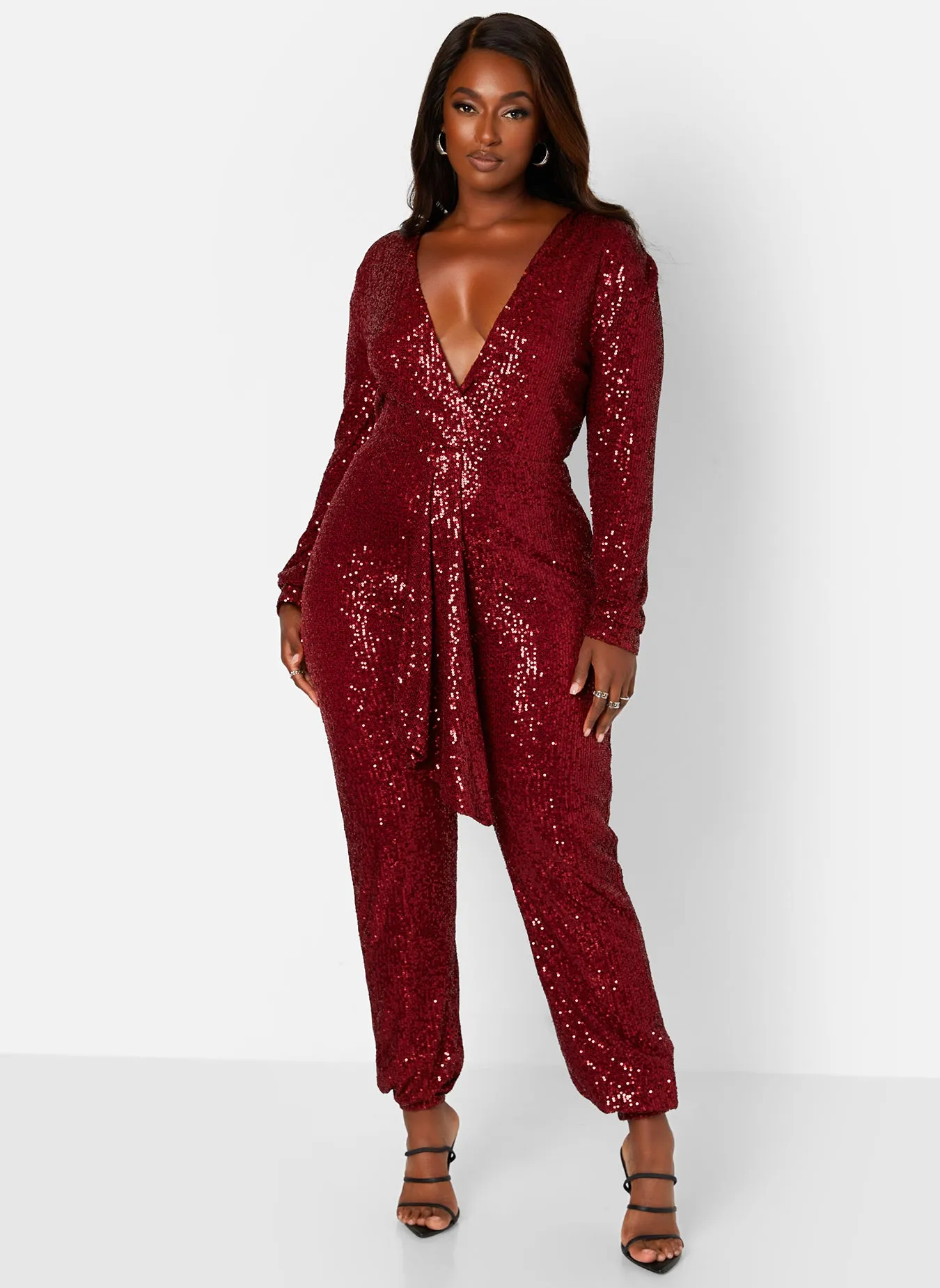 Empowered V-Neck Long Sleeve Sequin Jumpsuit sold by Rebdolls