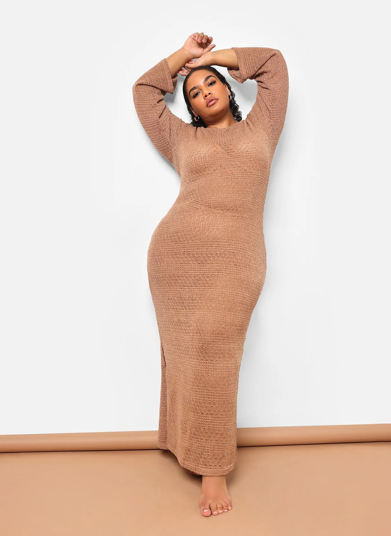 Persia Knit Double Slit Maxi Slip Dress - Taupe sold by Rebdolls product image thumbnail 2