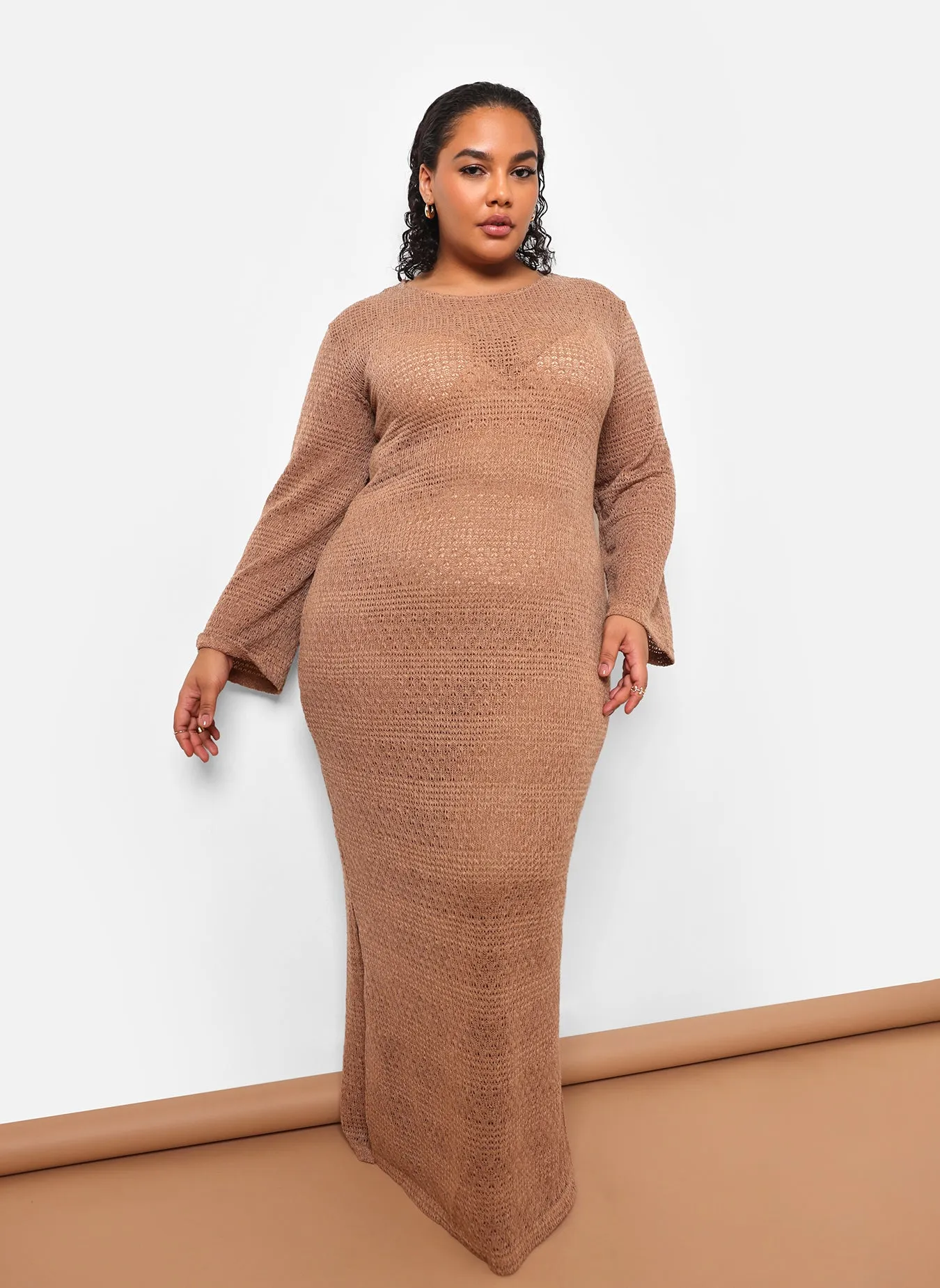 Persia Knit Double Slit Maxi Slip Dress - Taupe sold by Rebdolls product image thumbnail 4