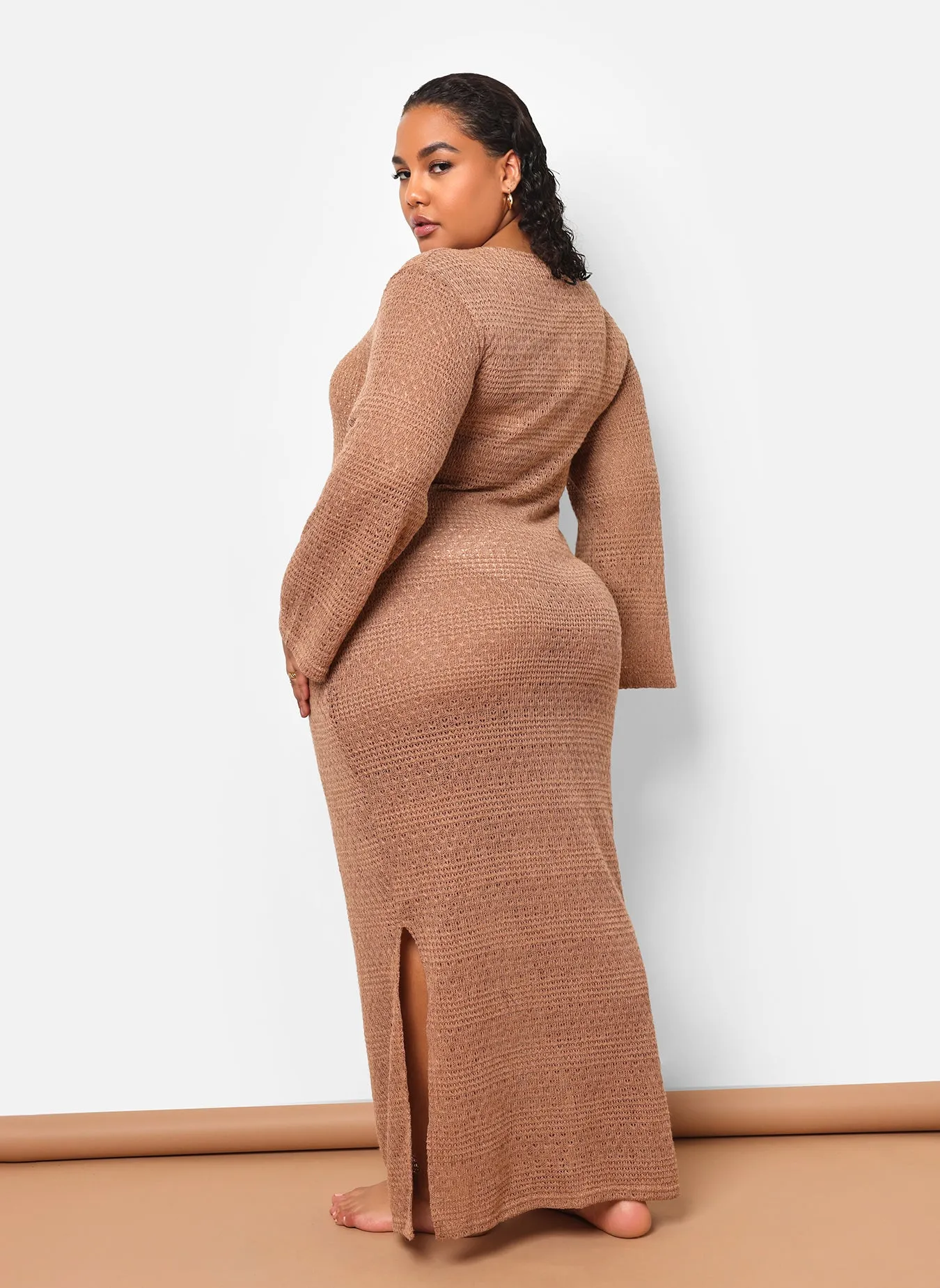 Persia Knit Double Slit Maxi Slip Dress - Taupe sold by Rebdolls product image thumbnail 5