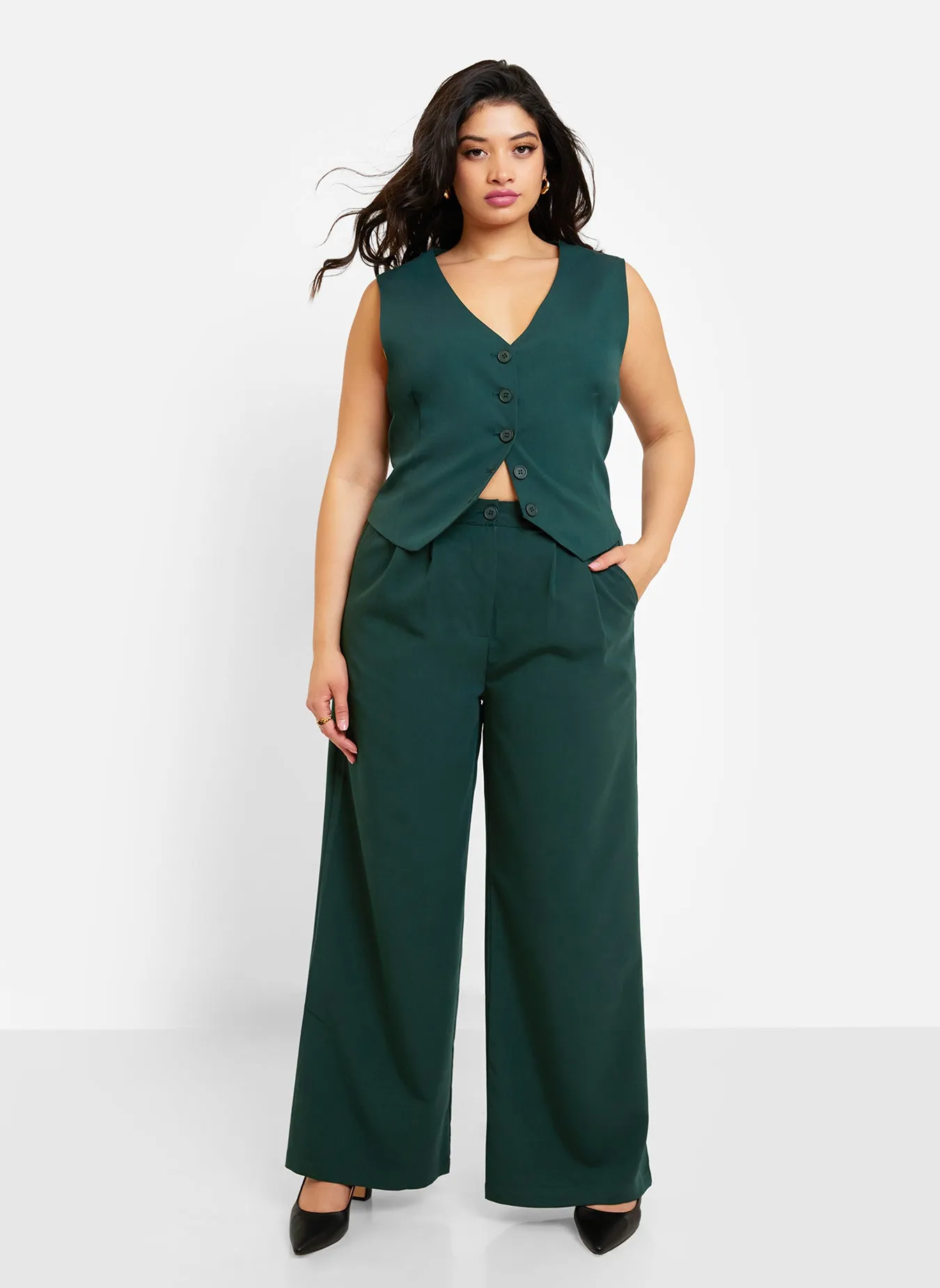 Office Babe Wide Leg Trousers - Forest Green sold by Rebdolls product image thumbnail 2