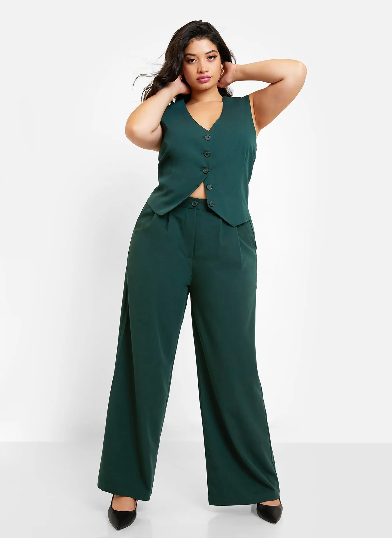 Office Babe Wide Leg Trousers - Forest Green sold by Rebdolls