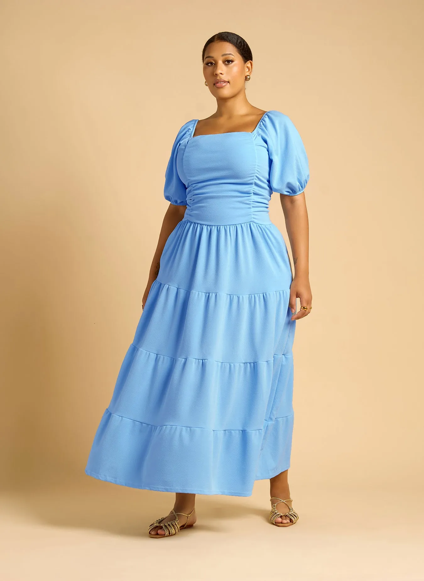 Lana Ruched Skater Tiered Maxi Dress - Blue sold by Rebdolls product image thumbnail 2