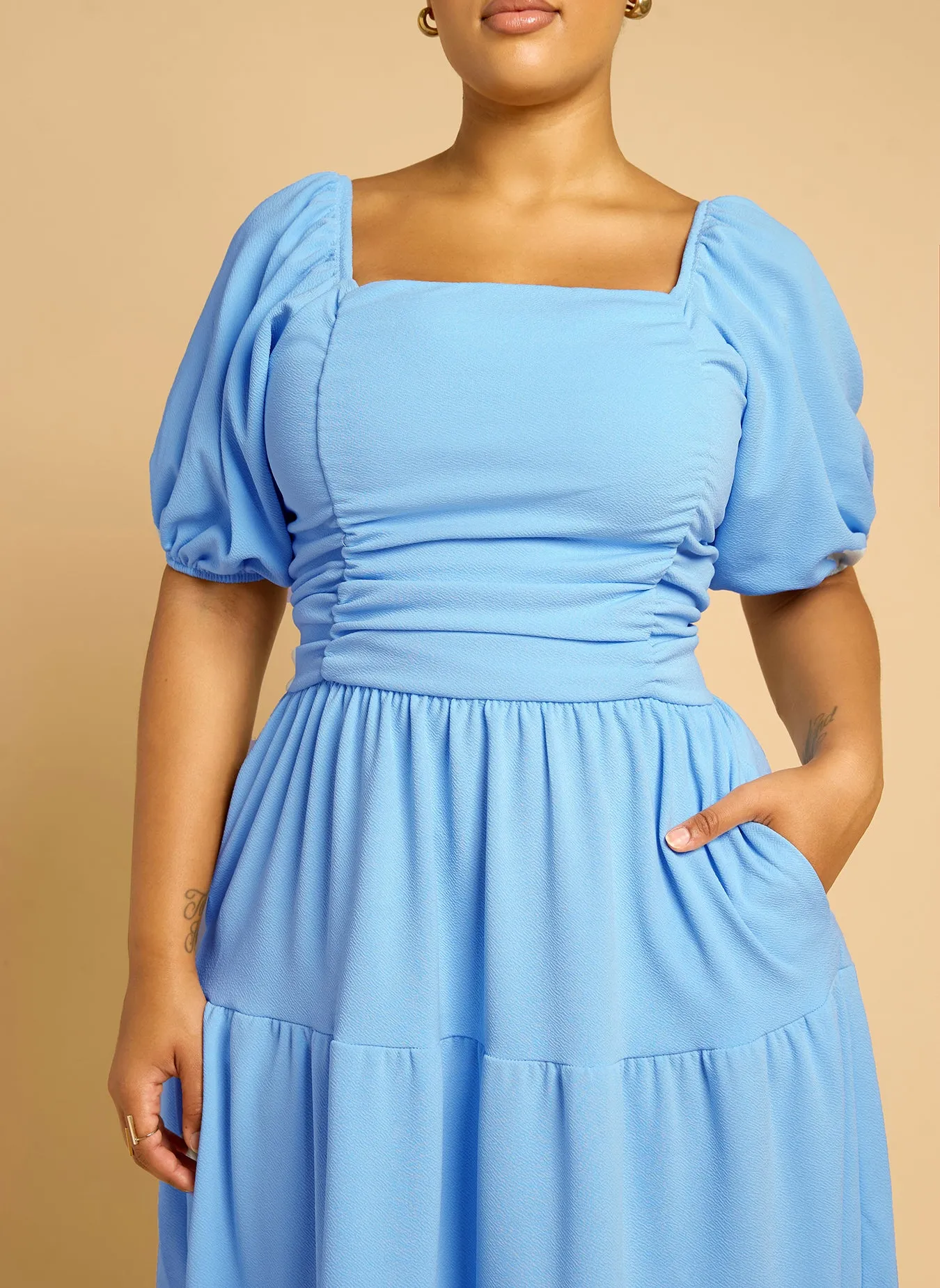 Lana Ruched Skater Tiered Maxi Dress - Blue sold by Rebdolls product image thumbnail 3
