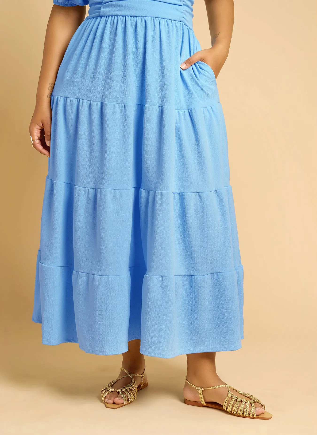 Lana Ruched Skater Tiered Maxi Dress - Blue sold by Rebdolls product image thumbnail 4
