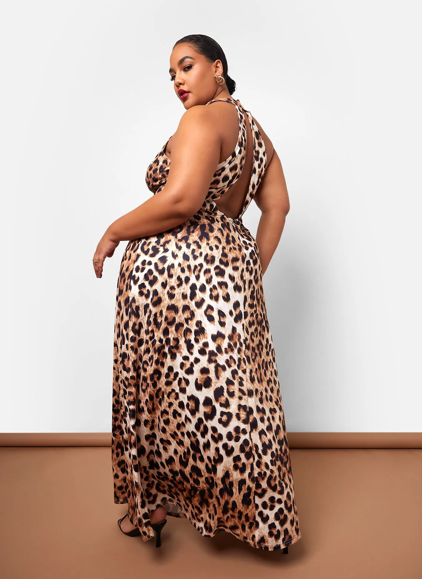 Yasmeen Leopard Open Back Maxi Slip Dress sold by Rebdolls
