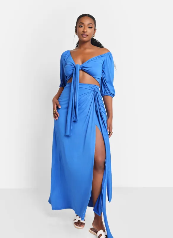 Ariana High Slit Maxi Wrap Skirt - Cobalt sold by Rebdolls