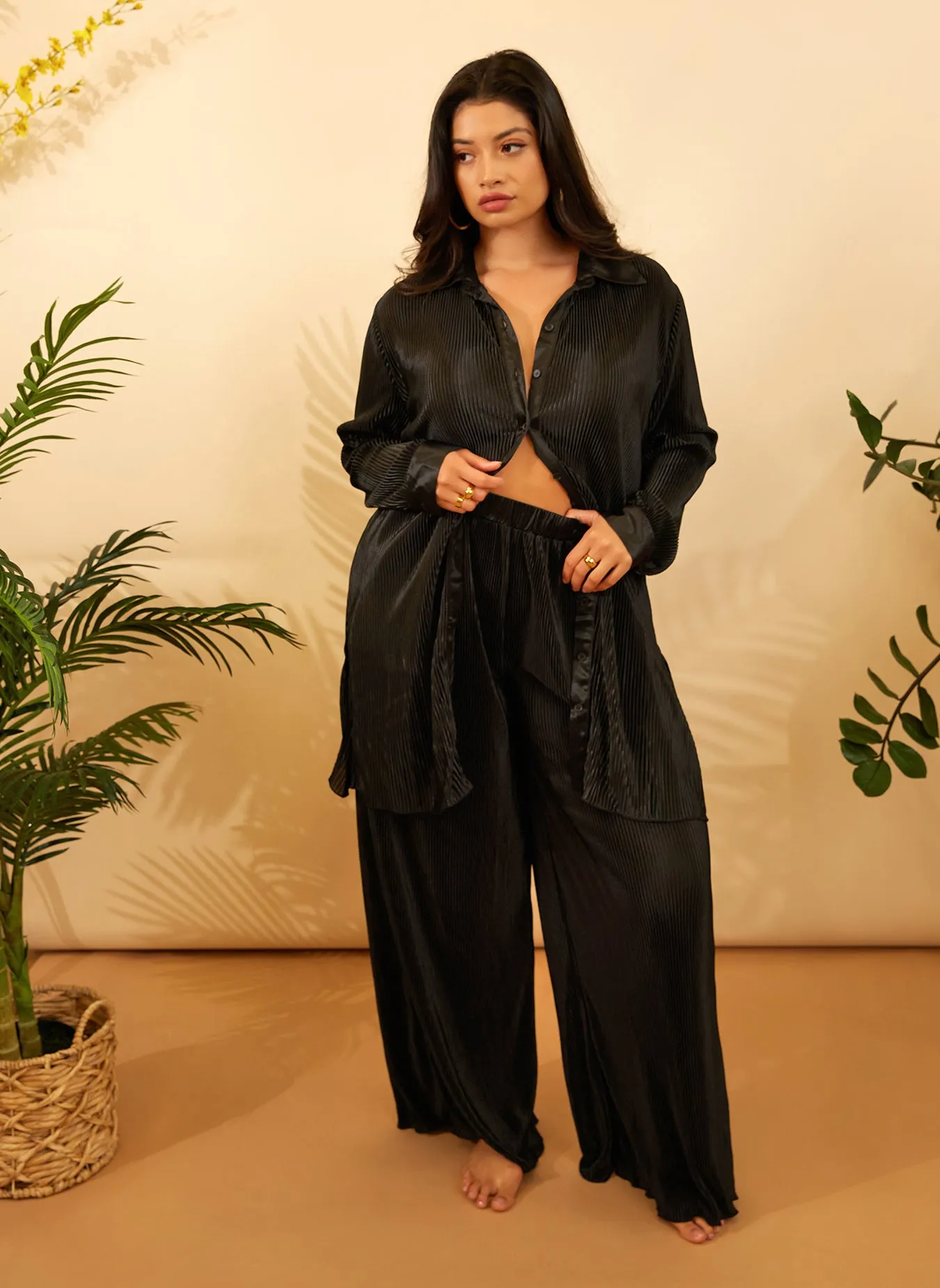 Jamila Plisse Wide Leg Pants - Black sold by Rebdolls product image thumbnail 4