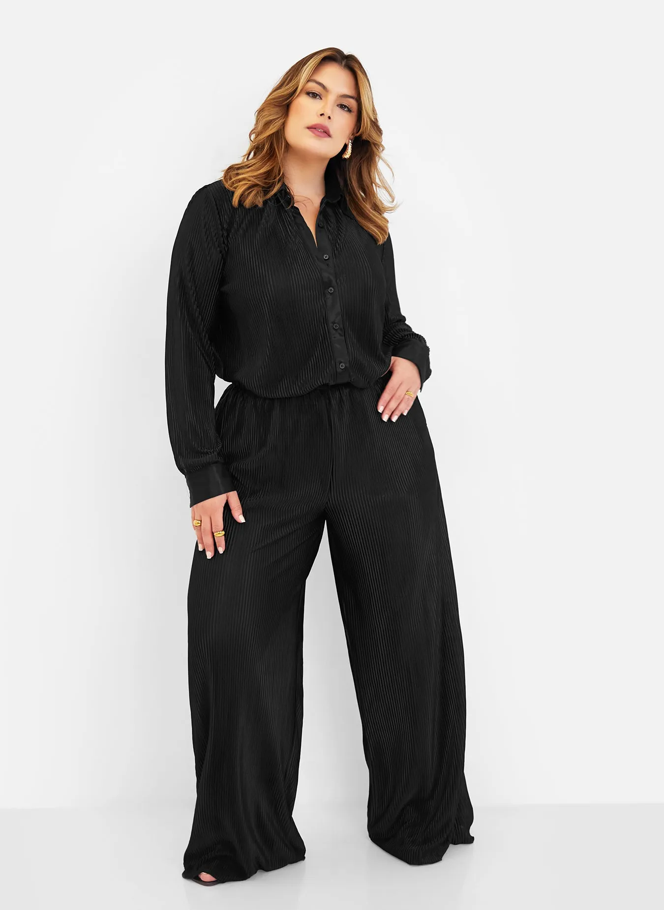 Jamila Plisse Wide Leg Pants - Black sold by Rebdolls