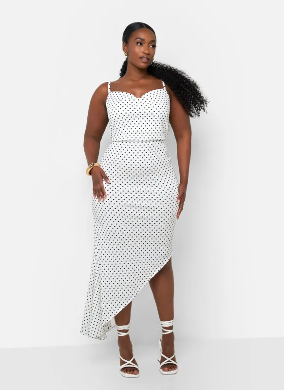 Gloria Polka Dot Cowl Neck Midi Bodycon Dress - White & Black sold by Rebdolls