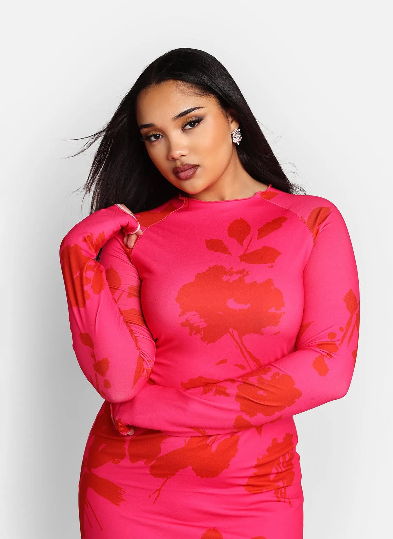 Suki Floral Print High Neck Mini Bodycon Dress sold by Rebdolls product image thumbnail 5