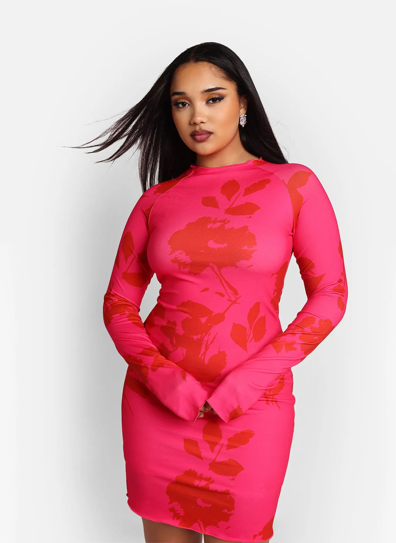 Suki Floral Print High Neck Mini Bodycon Dress sold by Rebdolls product image thumbnail 3