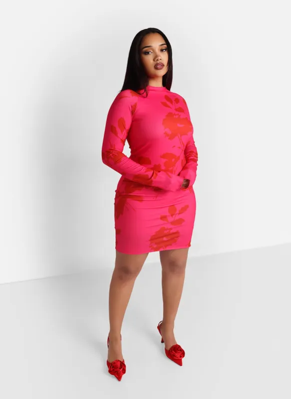 Suki Floral Print High Neck Mini Bodycon Dress sold by Rebdolls
