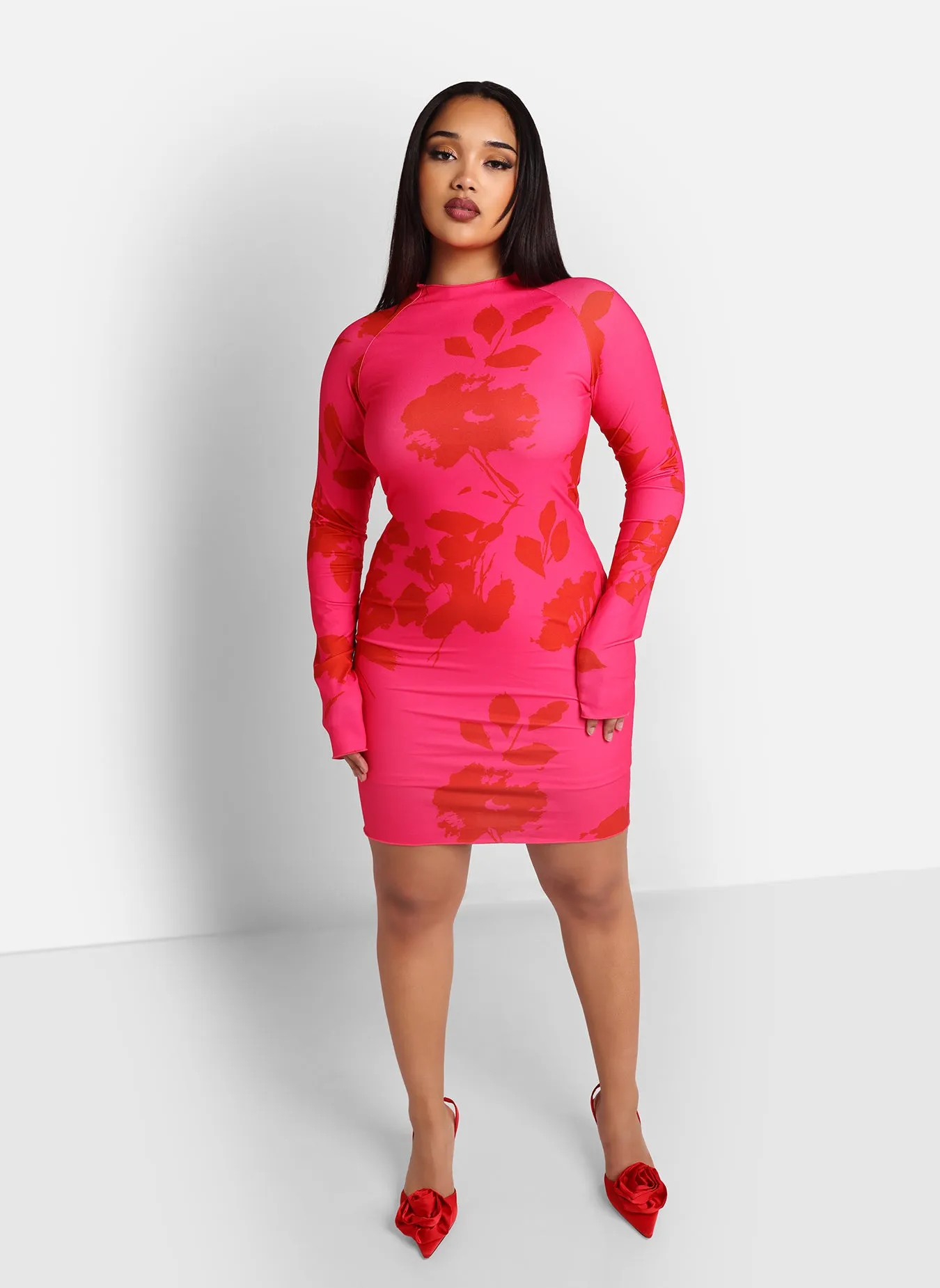 Suki Floral Print High Neck Mini Bodycon Dress sold by Rebdolls product image thumbnail 4