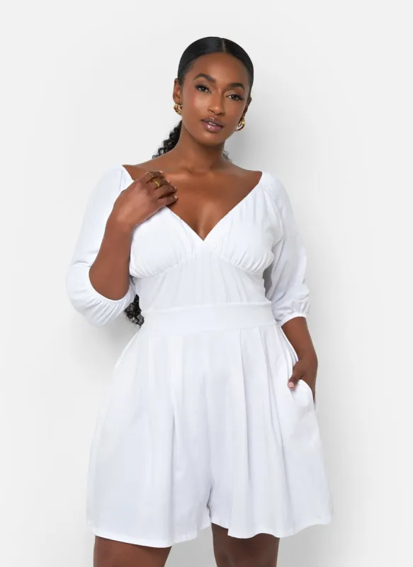 Great Time Wide Leg Romper W. Pockets - White sold by Rebdolls