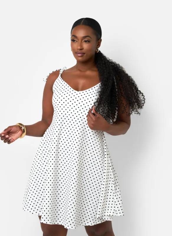 Cassidy Polka Dot Tie Strap Miini A Line Dress - White & Black sold by Rebdolls
