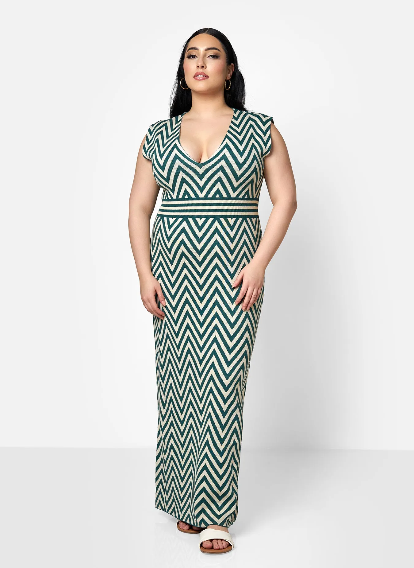 Rachida Knit Chevron V Neck Bodycon Dress sold by Rebdolls product image thumbnail 2