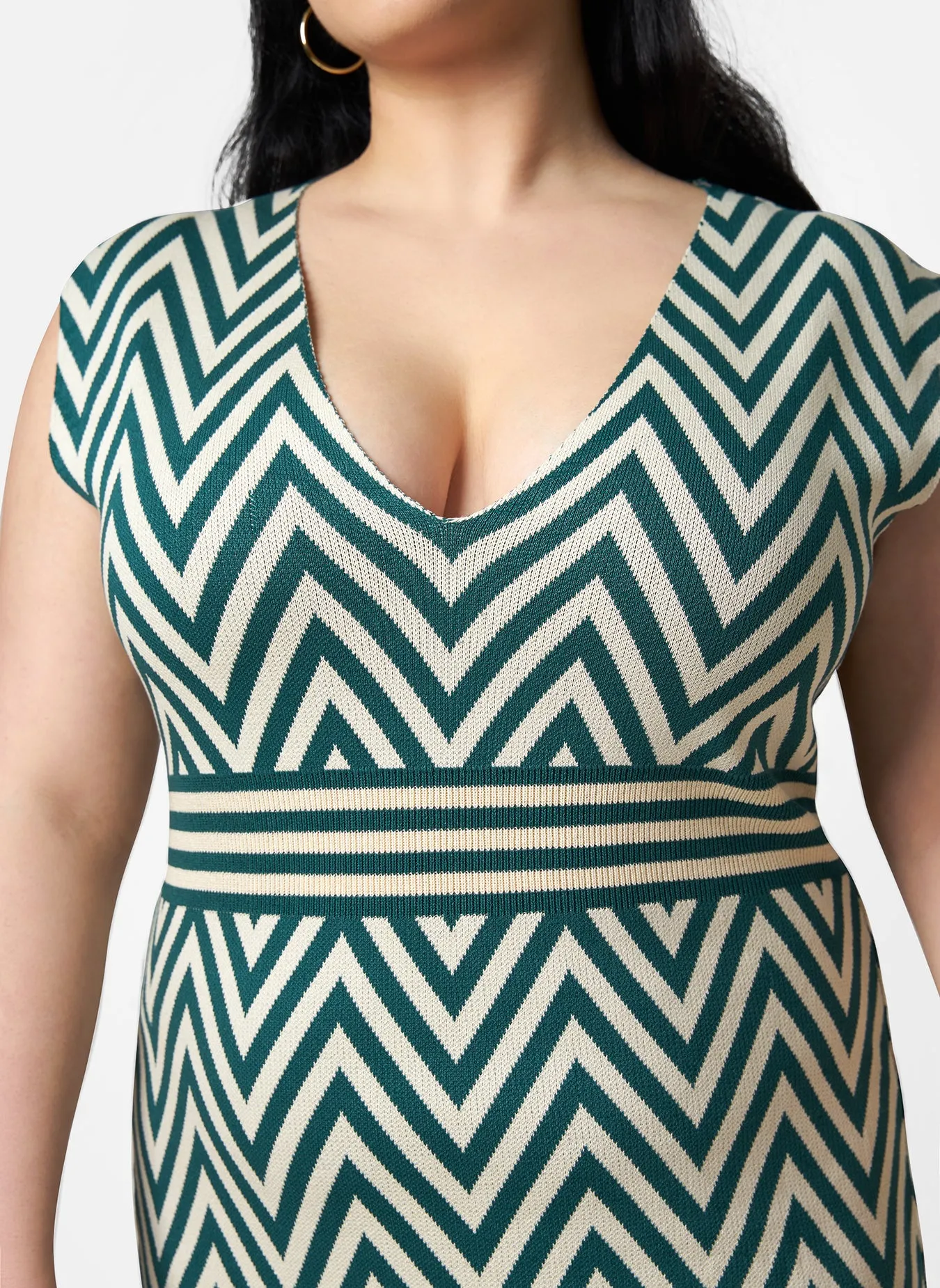 Rachida Knit Chevron V Neck Bodycon Dress sold by Rebdolls product image thumbnail 3