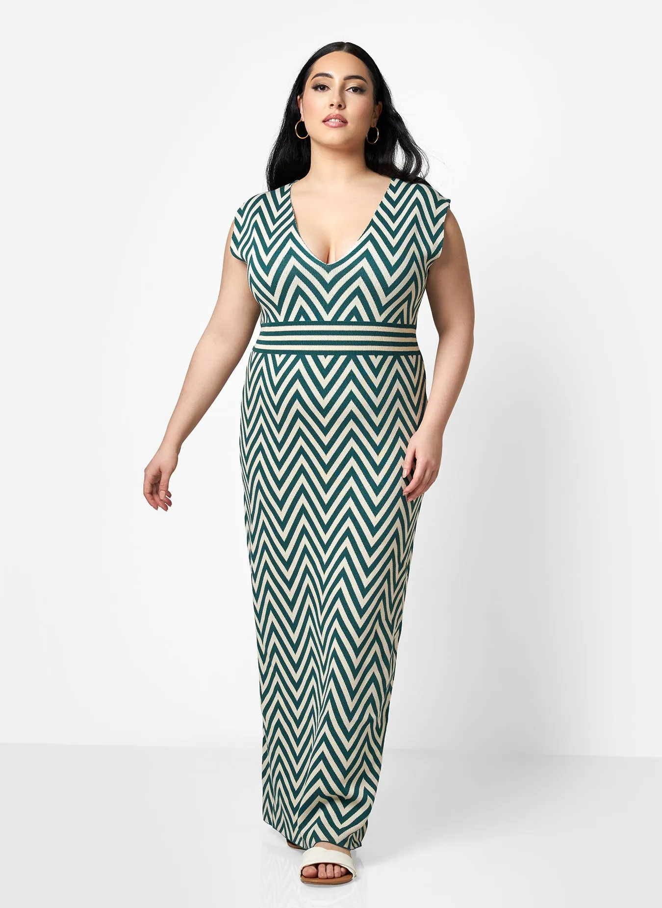Rachida Knit Chevron V Neck Bodycon Dress sold by Rebdolls