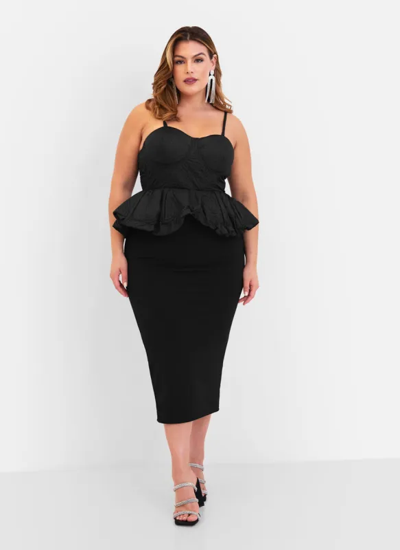 Posh Corset Peplum Midi Bodycon Dress sold by Rebdolls