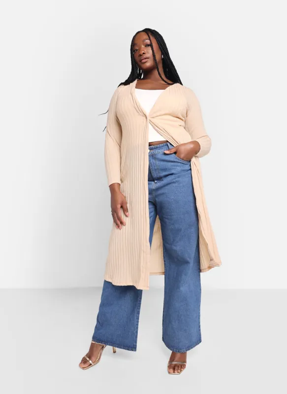 Rhonda Knit Ribbed Single Button Longline Duster - Ivory sold by Rebdolls