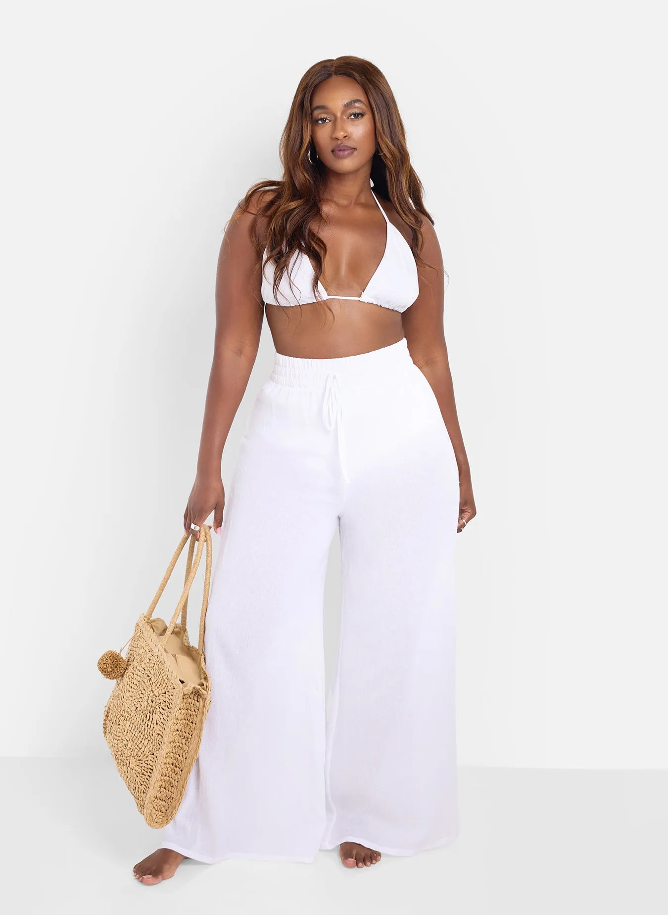 Ivory Sheer Wide Leg Coverup Pants sold by Rebdolls