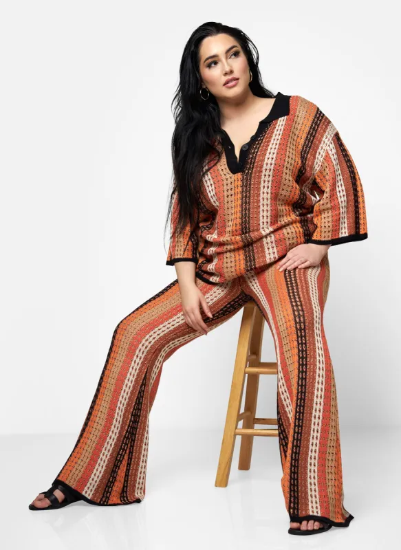 Lateefa Knit Muti Stripe Bell Bottom Pants W. Pockets sold by Rebdolls