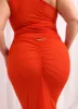 Kiyana Slinky Ruched Maxi Bodycon Skirt - Persimmon sold by Rebdolls
