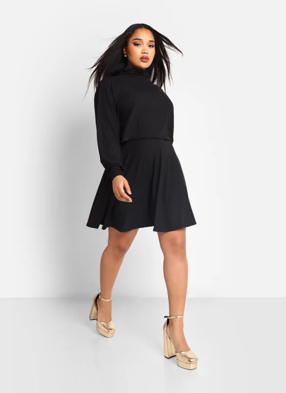Jacqueline Ribbed Mini Skater Skirt W. Pockets sold by Rebdolls