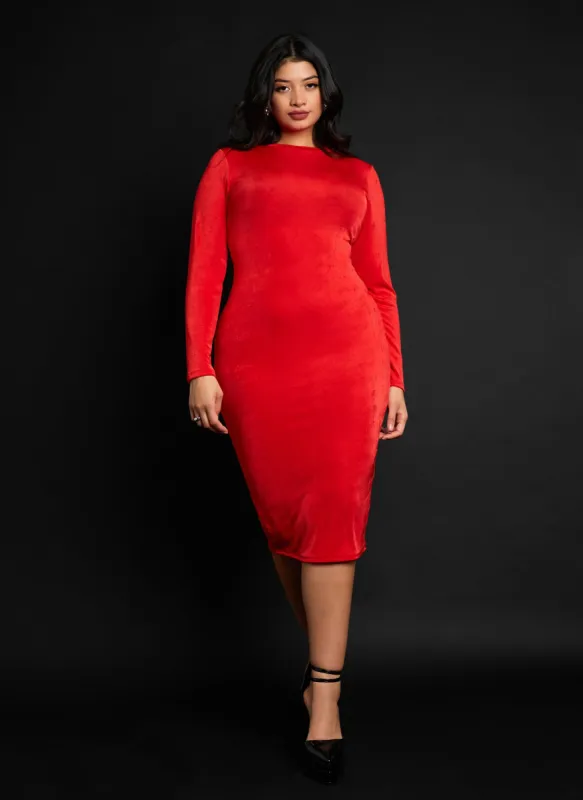 Gemini Slinky Midi Bodycon Dress - Red sold by Rebdolls