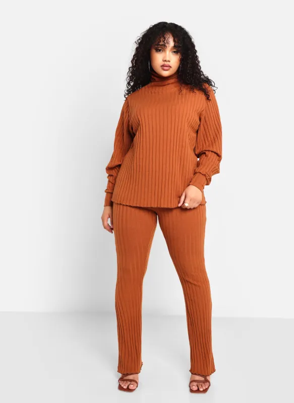 Idina Ribbed Knit Bell Bottom Pant - Chestnut sold by Rebdolls