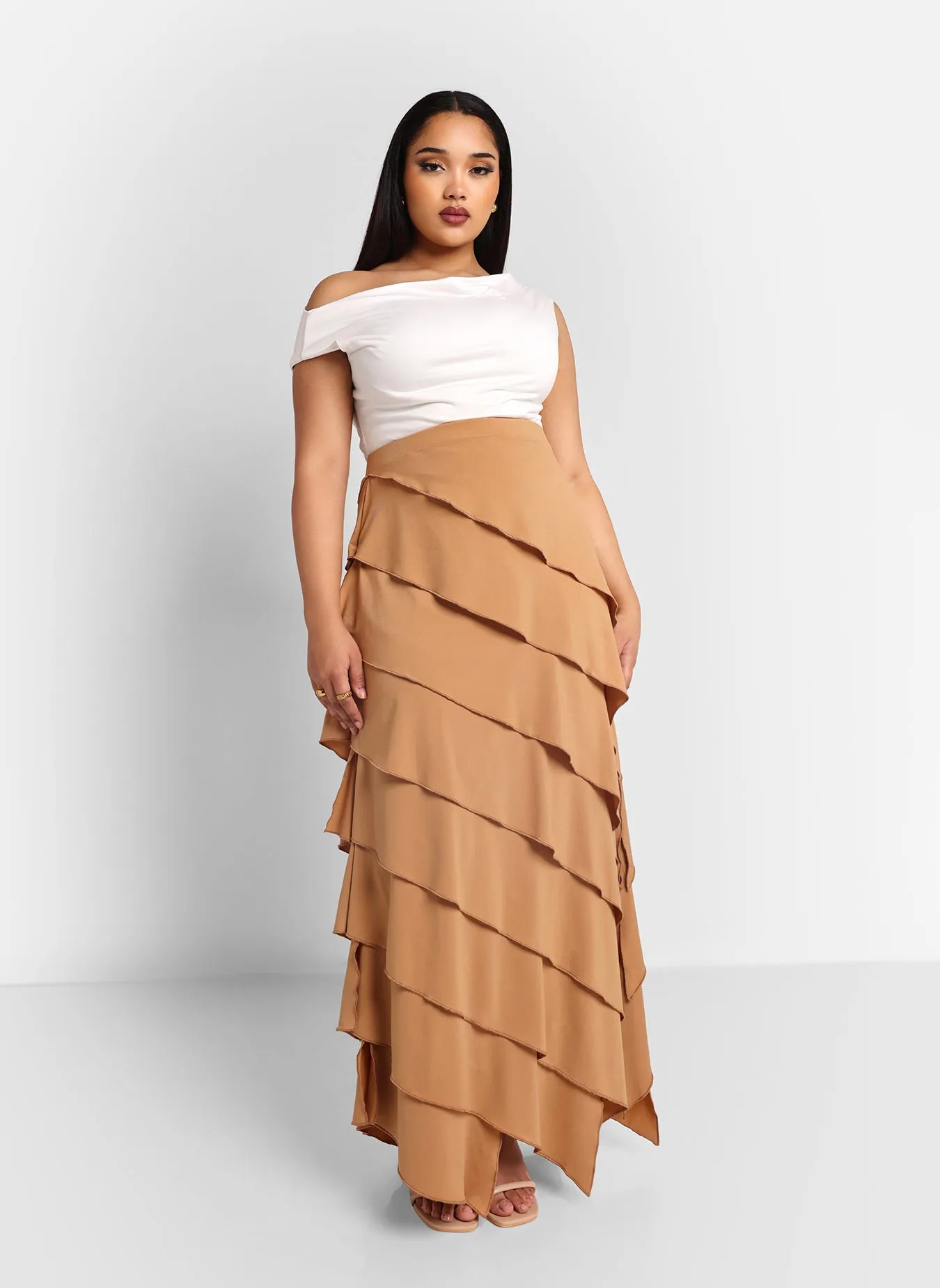 Amanda Ruffle Maxi Bodycon Skirt - Brown sold by Rebdolls product image thumbnail 5