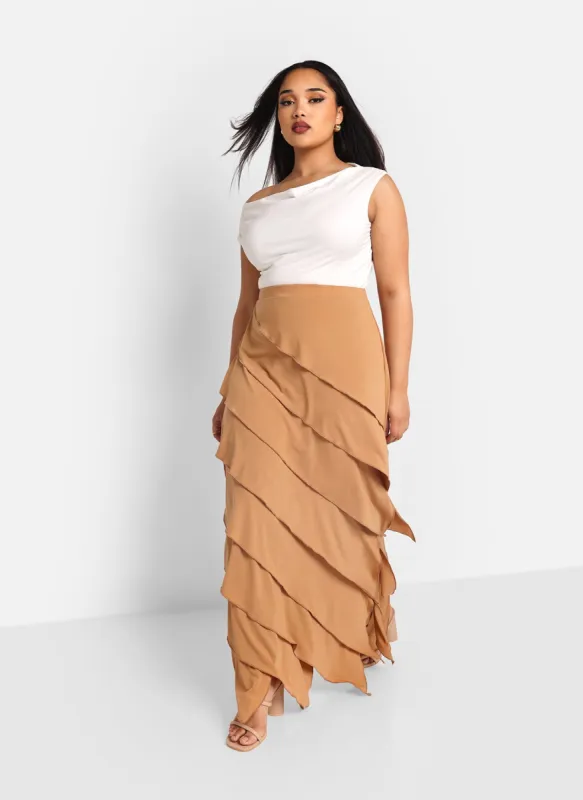 Amanda Ruffle Maxi Bodycon Skirt - Brown sold by Rebdolls